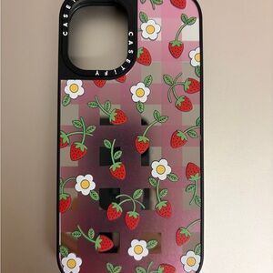 Strawberry and Flower iPhone 16/17 Case - Black and Red